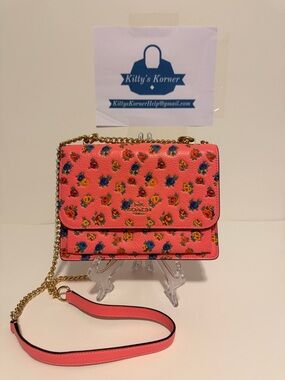 Brand New W/O Tags Coach Klare Crossbody Bag Coral Pink Floral with Gold Chain